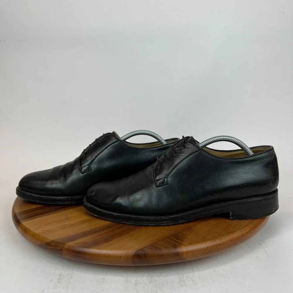 Mens Giorgio Armani Black Leather Plain Toe Oxford Dress Shoes Size 9.5 M GUC‎